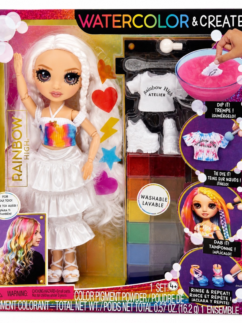 Rainbow Watercolor & Create Doll by Rainbow — White, Rainbow Multicolor Accents